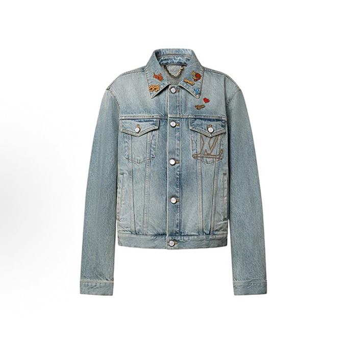 lv louis vuitton decorative patch trucker denim jacket
